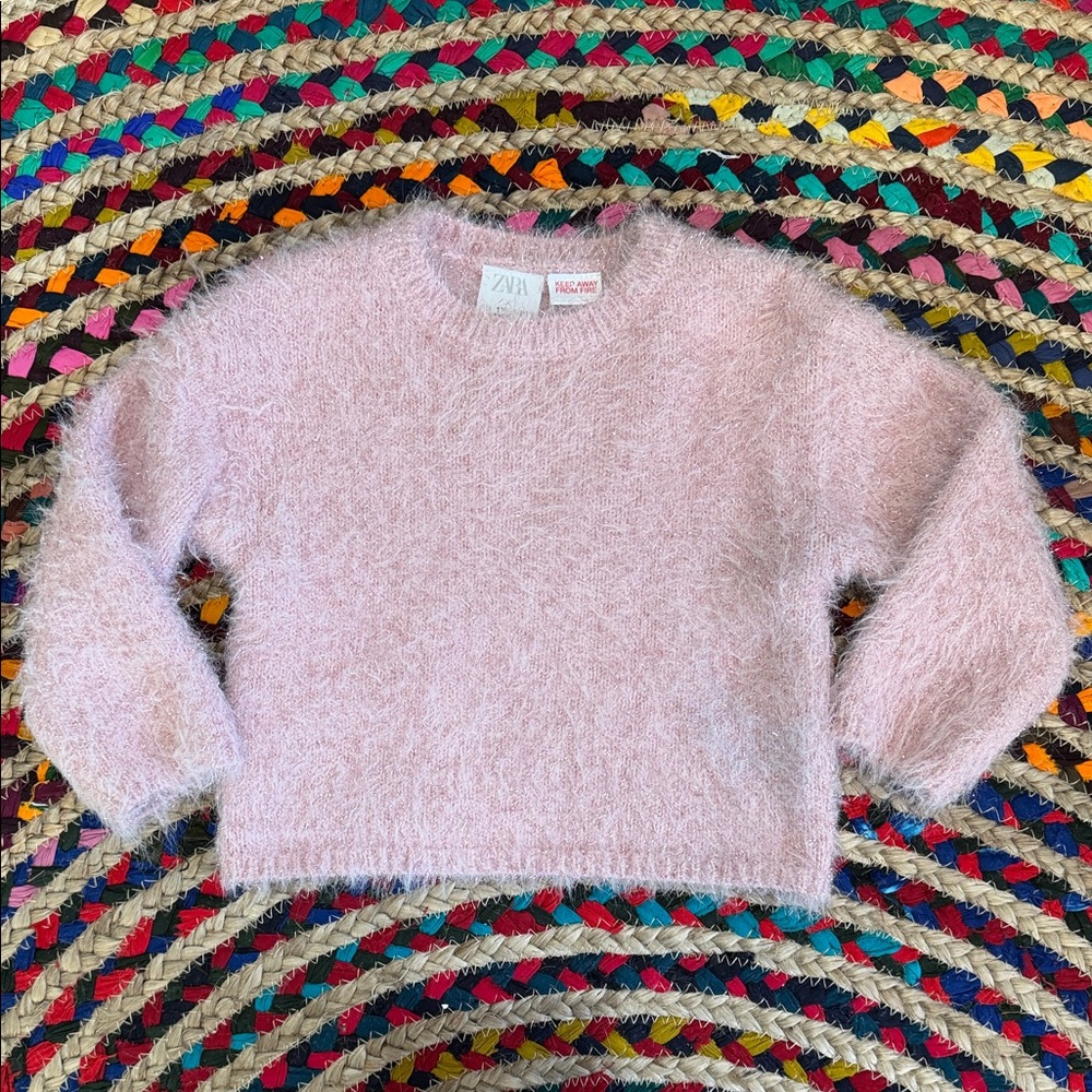 Zara Toddler Light Pink Sparkle Fuzzy Crewneck Sweater